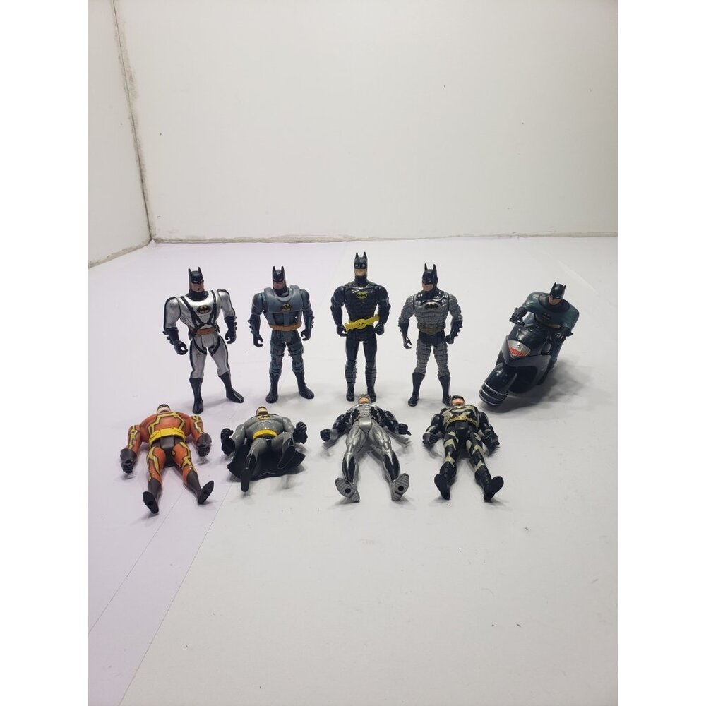 Mixed Lot Of 8 Batman Action Figures & Batman On Motorcycle Pre Owned